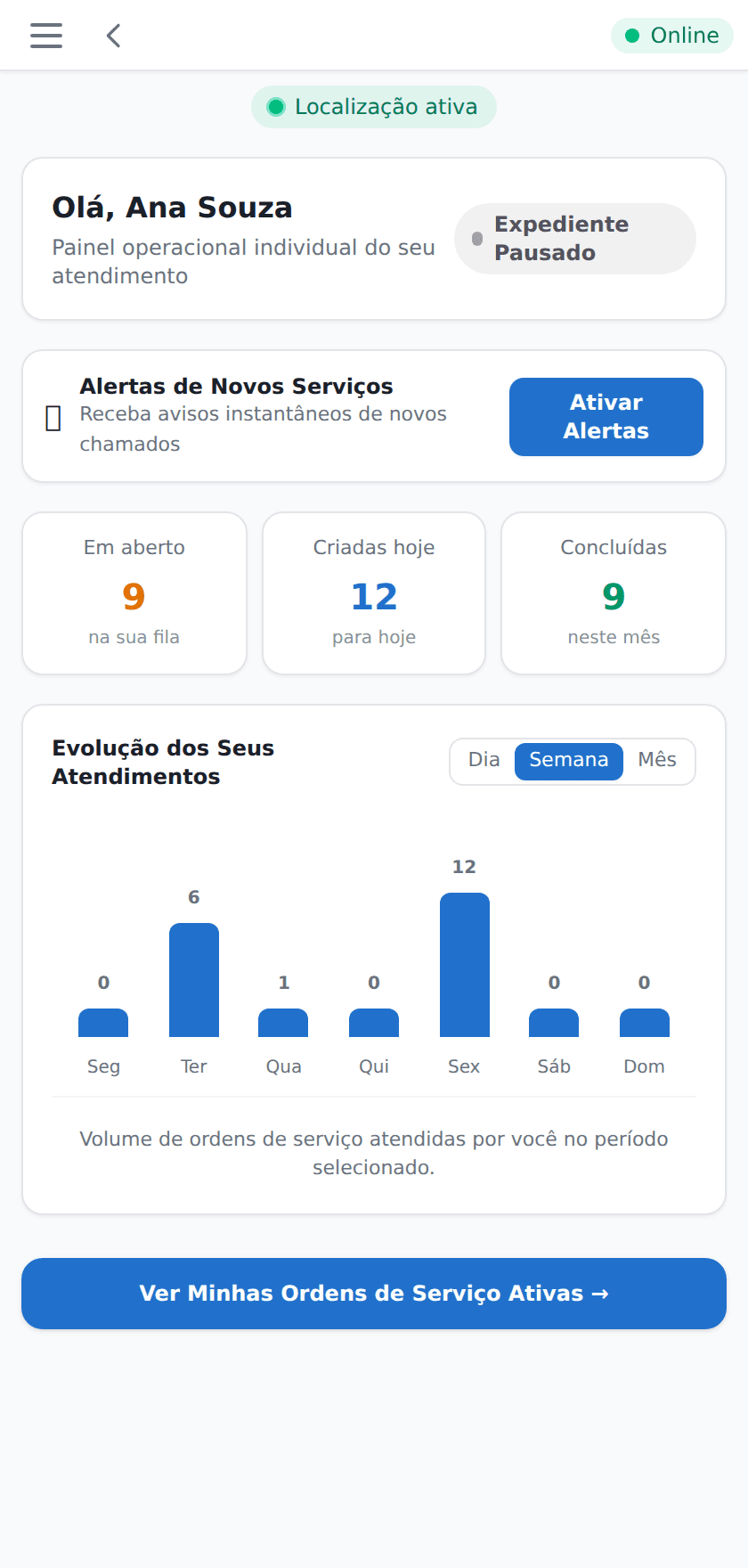 Tela do Prontto: App do técnico (PWA)